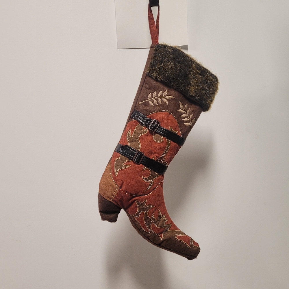 South-western Texan Country  COWBOY COWGIRL BOOT CHRISTMAS Stocking Fur Trim
